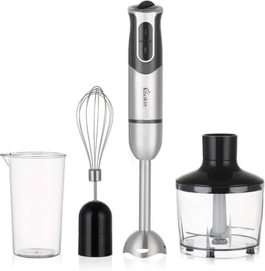 Mixer de Mão 3 em 1 Portátil KOOKIN 800W inox com 8 Velocidades Ajustáveis, Função Turbo e Lâminas 2 Afiadas + 2 Reforçadas em Aço Inox 304, Corpo em Inox e Fácil de Limpar(220V)