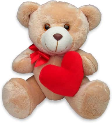 Urso de Pelúcia com Coração Pequeno Médio e Grande Articulado Flexível 25/30 / 39cm para Presente Decoração Dia dos Namorados Mães (Médio, Caramelo)