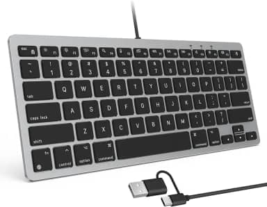 OMOTON Teclado com fio para Mac com interface dupla, ângulo de digitação confortável e conexão estável, compatível com MacBook, iMac, Mac Mini, PC-cinza