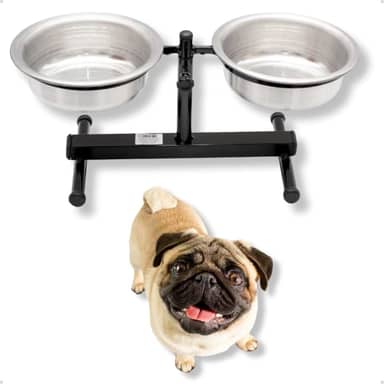 Comedouro Duplo Elevado PP MINI Preto 600ml Alto Pote Ajustável Regulável Para Cachorro