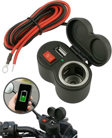 Carregador USB Moto 12V À Prova D'Água Entrada Isqueiro Tomada Adaptador Led Suporte Interruptor Instalação Rápida Cabo 1,20m Guidão Carrega Celular GPS Acessórios 10A Universal Resistente