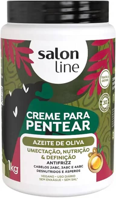 Salon Line, Creme de Pentear, Azeite de Oliva, Vegano - Para Cabelos Ondulados, Cacheados, Crespos e em Transição Capilar, 1 kg