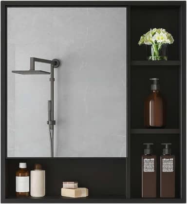 Armário Banheiro De Parede 1 Porta Com Espelho Selene Casa JD (Preto)