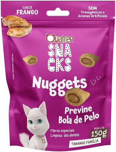 Snack Quatree Nuggets Para Gatos Bola de Pelo Sabor Frango 150g