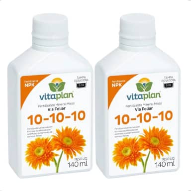 KIT 2 Adubo Fertilizante NPK 10-10-10 140ml Concentrado Liquido Mineral Misto Via Foliar Vitaplan 10.10.10