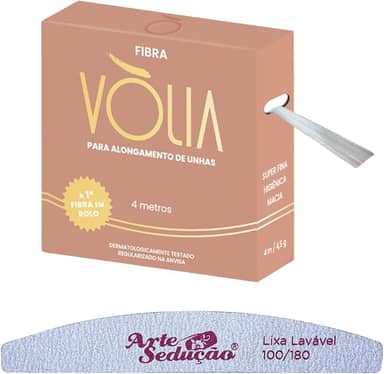 Fibra de Vidro Vòlia Unhas Gel Rolo 4 Metros + Lixa Lavável