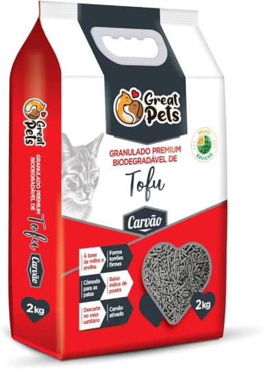 Granulado Higiênico Biodegradável de Tofu Carvão 2kg Great Pets