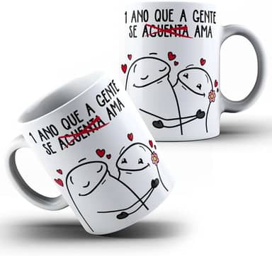 Caneca Xícara de Porcelana Cerâmica Personalizada Com Estampa Presente Dia Dos Namorados Divertida 1 ano de Namoro md6
