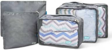 Kit 5 Organizadores de Mala de Viagem Clingo® (Packing Cubes) - Prático e Resistente - Otimiza Espaço e Separa Roupas - Cor Cinza