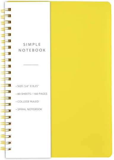 Spiral Notebook - College Ruled Notebook, 5.6'' x 8.25'', 80 Sheets / 160 Pages with Twin-Wire Binding, Journals for Women - Yellow