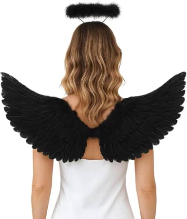 Kit Fantasia Asa De Anjo E Tiara Com Led Carnaval Festa Halloween Adulto