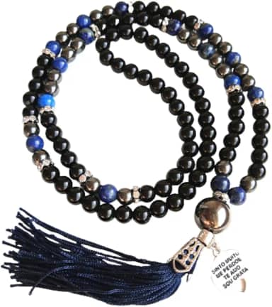 JAPAMALA 108 CONTAS EM PEDRAS NATURAIS ÔNIX, LÁPIS LAZULI E HEMATITA