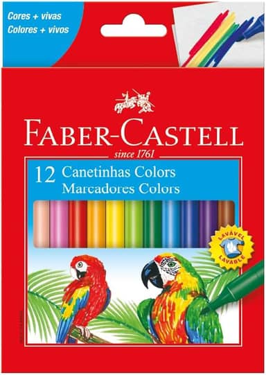 Canetinha com 12 Cores Estojo Cartão, Faber-Castell, 15.0112CZF, Multicor