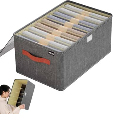 Kit C/6 Organizadores de Roupas com Tampa Transparente e 9 Divisórias | Dobrável, Reforçado, Tecido Oxford, Alça Frontal | Ideal P/Guarda-Roupas, Closet, Cômoda | Marca Bigzu®