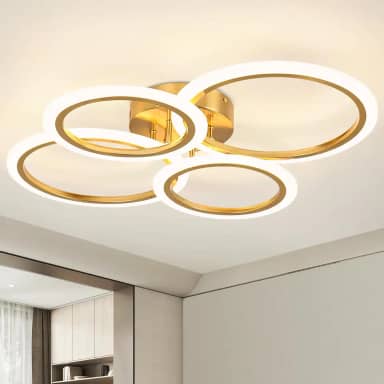 Luminária de Teto Minimalista 4 Anéis Dourada, Ajustável 3 Temperaturas de Cor, LED Dimerizável, Lustre Moderno para Cozinha, Quarto, Sala de Estar, Corredor (4 Anéis)