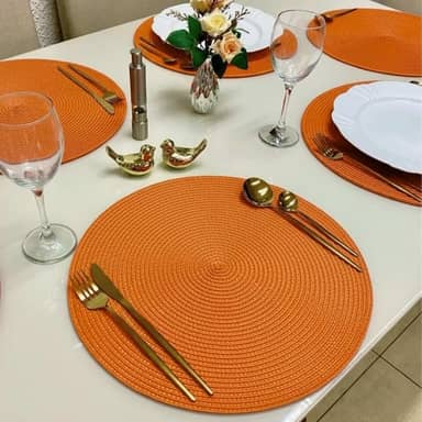 Kit 6 Peças Jogo Americano Redondo - Sousplat Redondo para Mesa Posta - Jogo Americano Elegante para Jantar, Almoço e Café - UpShop (Laranja)