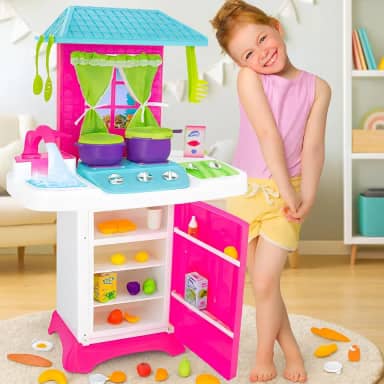 Cozinha Infantil Completa com Geladeira, Fogão, Torneira e Pia com Água de Verdade, Acessórios Inclusos, Brinquedos Inclusos, Cozinha, Comidinha, Panelinhas, Grande Rosa Menina