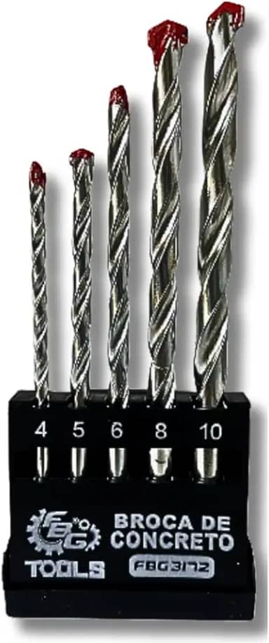 Kit 5 Brocas para Concreto Aço Reforçado Ponta Vídea