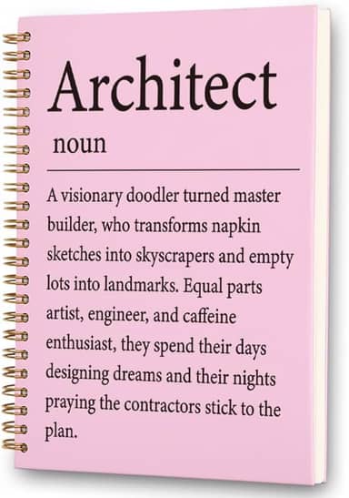 FOUGSTA Architect Spiral Notebook - 160 Page (80 Sheet) Design Sketchbook for Architects & Engineers, 8x6 Inches Grid Ruled with 'Visionary Doodler' Quote - XXR15