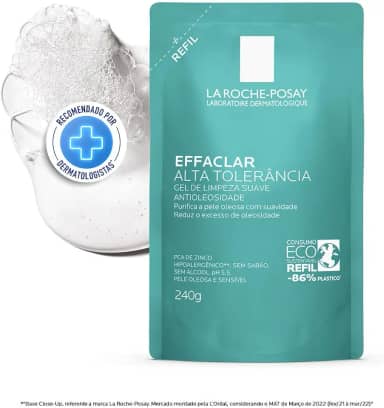 La Roche-posay Effaclar Gel Alta Tolerância. Limpeza Facial. Limpa a Pele Suavemente Reduzindo a Oleosidade e Eliminando o Brilho. Pele Oleosa e Sensível. Caprylyl Glycol, Glicerina, PCA de Zinco.