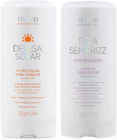 Kit Leave In Seca Sem Frizz e Defesa Solar Finalizadores Antifrizz Proteção Térmica Nutrição Capilar