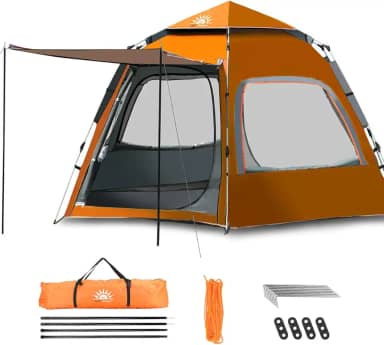 Barraca De Camping Automática Rápida Acomoda 6-8 Pessoas Com Varanda, 280x280x160cm