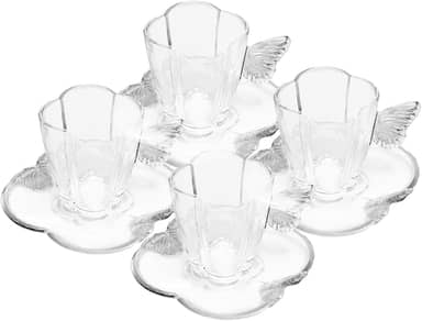 WOLFF - Conjunto 4 Xícaras de Chá de Vidro com Pires Butterfly 180ml