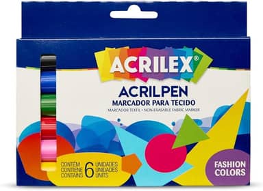 Caneta para Tecido, Acrilex, 6 Cores Sortidas, Acrilpen