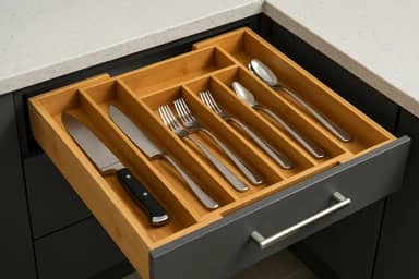 Porta Talheres Gaveta Bambu 7 Divisórias Extensível Ajustável Organizador Talheres Madeira