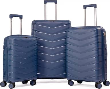 Kit De Malas Para Viagem PMG Polipropileno De Bordo 10Kg Anac Pequena, Média 23Kg E Grande 32Kg Para Despachar Rígida Dura 8 Rodas 360 Resistente (AZUL, 3-Peças (P/M/G))