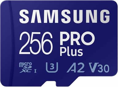 Samsung Cartão de memória microSD PRO Plus + adaptador, 256 GB microSDXC, até 180 MB/s, Full HD e 4K UHD, UHS I, C10, U3, V30, A2, para smartphones Android, tablets, GoPro e drone DJI (MB MD256SA/AM)
