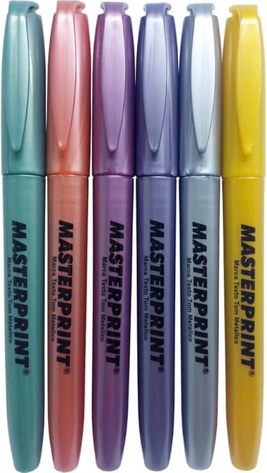 Caneta Marca Texto, Masterprint, MP 612, Metálico e Glitter, 6 cores
