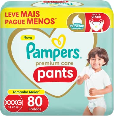 Fralda Pampers Premium Care Pants Tamanho XXXG, Fácil de Vestir, 80 Unidades