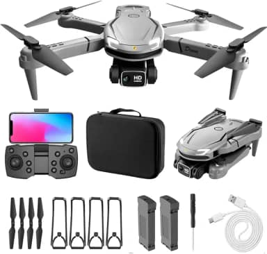 Drones V88 com câmera, vídeos 4K HDR, 45 minutos de voo com 2 baterias, mini drone de 250g do tamanho da palma da mão para iniciantes e adultos, retorno inteligente, siga-me, voo em círculo, voo por toque, transmissão WiFi (Cinza)