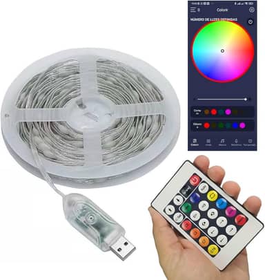 Fita Led Aplicativo Celular Telefone App Cores RGB 10 Metros IP68 Decoraçao Arvore Natal Gesso Festa Sanca Escada Mesa Iluminaçao Fachada Loja Estante
