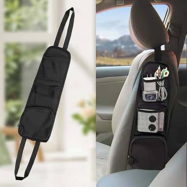 Bolsa suspensa para armazenamento de assento de carro, preta, organizador com vários bolsos, impermeável, adequada para carros, SUVs, caminhões, comporta telefones e carteiras