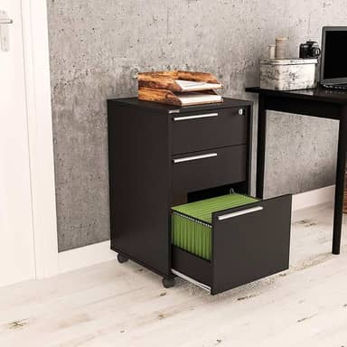 Gaveteiro Maia 3 Gavetas com Chave e Gaveta para Pastas Suspensas Preto Politorno