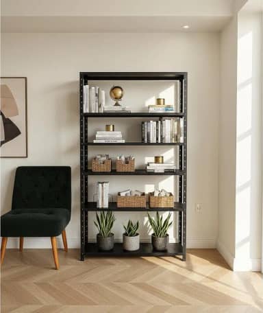 Estante De Aço Cor Preta 6 Bandejas Prateleira Armário 190x90x27cm para Livros Organizadora Quarto Almoxarifado Cozinha