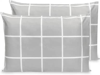 Kit 2 Fronhas Estampadas Percal Flex 400 Fios Zíper 70 X 50 (Grid Cinza)