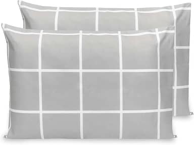 Kit 2 Fronhas Estampadas Percal Flex 400 Fios Zíper 70 X 50 (Grid Cinza)