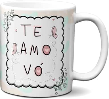 Caneca Fofa Para Presente Feliz Dia Dos Avós Te Amo Vó (Branca)