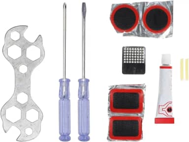Kit de Reparo para Bicicleta, 11 Peças - Remendo de Pneu, Chaves Múltipla, Fenda e Philips e Cola para Remendo