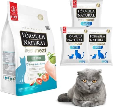 Kit com 3 Rações Fórmula Natural Fresh Meat Para Gatos Sênior Sabor Frango, Tomate e Chá Verde Linha Super Premium Equilíbrio do Trato Urinário e Proteção Natural