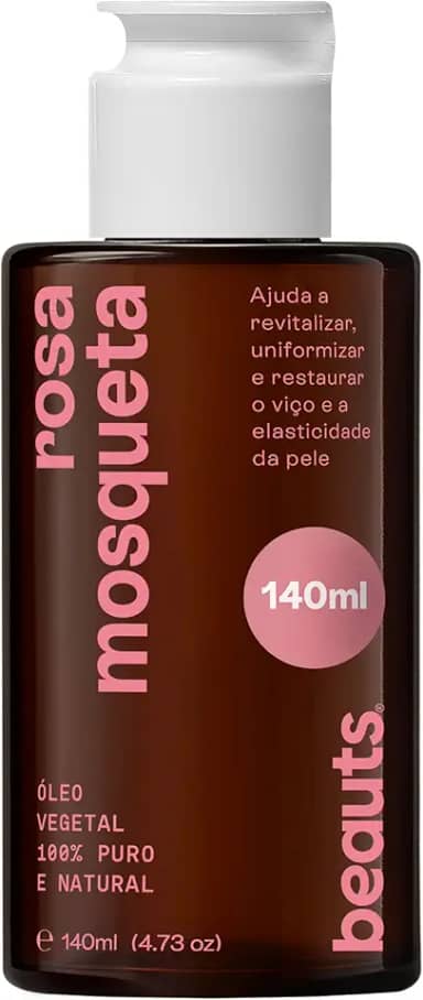 Óleo de Rosa Mosqueta Pura - Clareador, Hidratante e Antioxidante - Para Manchas, Rugas, Estrias e Melhor Elasticidade - Uso Facial, Oleo Corporal e Cabelos - 100% Puro Natural Vegano - 140 mL Beauts