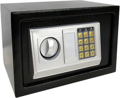 Cofre Eletrônico Digital em Aço Com Teclado e Chave Reserva (PRETO, MEDIO 31X20X20 CM)