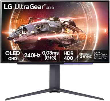 Monitor Gamer LG UltraGear OLED – Tela OLED 27', QHD, HDR400 True black, 1.5M:1, 240Hz, 0,03ms (GtG), NVIDIA® G-SYNC®, AMD FreeSync™ Premium Pro – 27GS95QE-B
