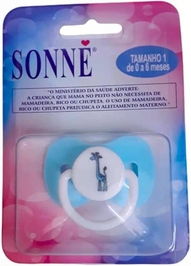 Chupeta Borboleta Girafa, Bico RN Redondo, Silicone, Tamanho 1, Sonne, Azul