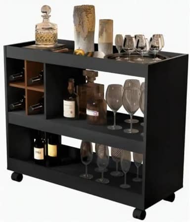 Aparador Bar Buffet Para Sala Com Adega E Rodízios 4050 E&A (Preto/Nature)