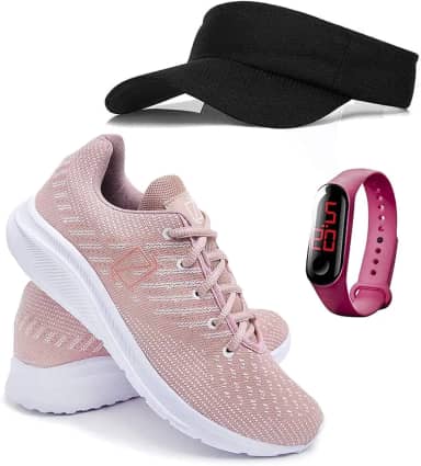 KIT Tenis Feminino Academia e Caminhada Ultra Leve + Relógio Digital + Boné Viseira