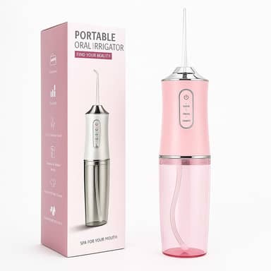Irrigador Oral Portátil para Limpeza Profunda de Dentes e Gengivas, Jato de Água Supersônico, Elétrico, Recarregável USB (Rosa)